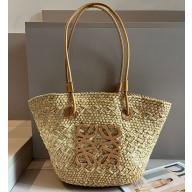 Cheap Sale Loewe Raffia Straw and Leather Anagram basket bag Beige/White 2024