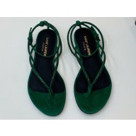 Saint Laurent joni flat sandals in suede and rhinestones Green 2024