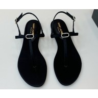 Saint Laurent jackie flat sandals in satin crepe 763491 Black 2024