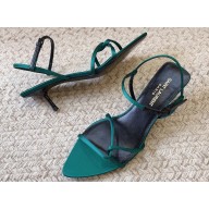 Saint Laurent Heel 5.5cm clara sandals in crepe satin Green 2024