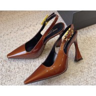 Saint Laurent Heel 11cm dune slingback pumps in patent leather 786756 Brown 2024