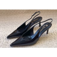 Saint Laurent Heel 6.5cm vendome slingback pumps in Glazed leather 755213 Black 2024