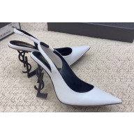 Saint Laurent Heel 10.5cm Opyum slingback Pumps in leather White