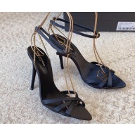 Saint Laurent Heel 10.5cm melody sandals in crepe satin 731561 Black 2024