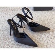 Saint Laurent Heel 11cm Luna Slingback Pumps In Crepe Satin Black 2024