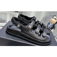 Chanel Crystal CC Logo Beach Sandals Black 2024