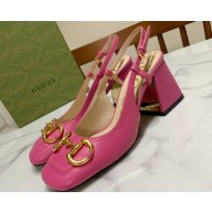 Gucci Heel 2.5cm/5.5cm/7.5cm slingbacks with Horsebit in leather Fuchsia