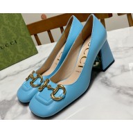 Gucci Heel 2.5cm/5.5cm/7.5cm pumps with Horsebit in leather Sky Blue