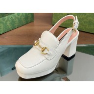 Gucci Heel 8.5cm Platform 2.5cm Horsebit mules 771566 leather White 2024