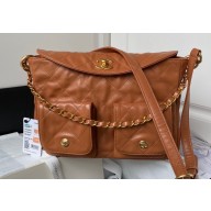 Chanel Shiny Calfskin & Gold-Tone Metal Large Hobo Bag AS4668 Brown 2024