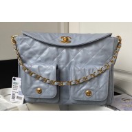 Chanel Shiny Calfskin & Gold-Tone Metal Large Hobo Bag AS4668 Gray 2024