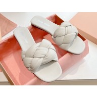 Miu Miu Braided Padded Leather Slides White 2024