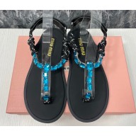 Miu Miu Riviere cord and leather sandals 5Y184E Crystals Black/Blue 2024