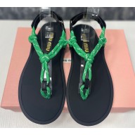 Miu Miu Riviere cord and leather sandals 5Y184E Green 2024