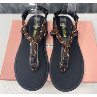 Miu Miu Riviere cord and leather sandals 5Y184E Tobacco 2024