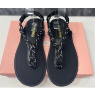 Miu Miu Riviere cord and leather sandals 5Y184E Black 2024