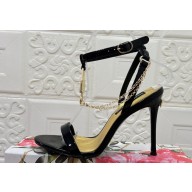 Dolce & Gabbana Heel 10.5cm Patent leather sandals Black with chain and charm 2024