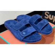 Loro Piana Waikiki Suede Double-Grip Men's Slide Sandals Dark Blue 2024