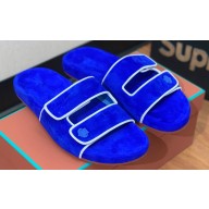 Loro Piana Waikiki Suede Double-Grip Men's Slide Sandals Blue 2024