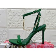 Dolce & Gabbana Heel 10.5cm Patent leather sandals Green with chain and charm 2024