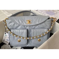 Chanel Shiny Calfskin & Gold-Tone Metal Hobo Handbag AS4743 Gray 2024