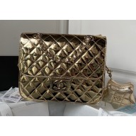 Chanel Mirror Calfskin, Calfskin & Gold-Tone Metal Backpack Bag & Star Coin Purse AS4649 Metallic Gold 2024