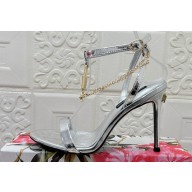 Dolce & Gabbana Heel 10.5cm Patent leather sandals Silver with chain and charm 2024