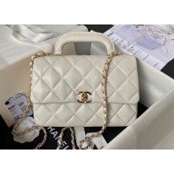 Chanel Calfskin & Gold-Tone Metal Flap Bag With Top Handle AS4544 White 2024