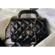 Chanel Calfskin & Gold-Tone Metal Flap Bag With Top Handle AS4544 Black 2024