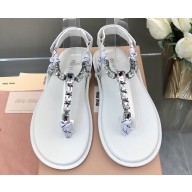 Miu Miu Riviere cord and leather sandals 5Y184E Crystals White 2024