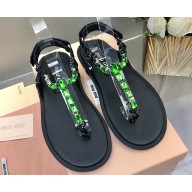Miu Miu Riviere cord and leather sandals 5Y184E Crystals Black/Green 2024