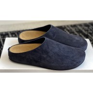 The Row Hugo Slides in Suede Blue 2024