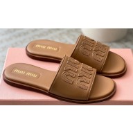 Miu Miu Leather slides 5XX644 Brown 2024