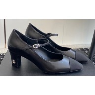 Chanel Crystal CC Logo Lambskin & Grosgrain Heel Mary Janes Black 2024