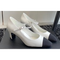 Chanel Crystal CC Logo Lambskin & Grosgrain Heel Mary Janes White 2024