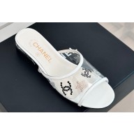 Chanel Crystal Logo Star and Heart PVC Mules White 2024