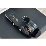 Chanel Crystal Logo Star and Heart PVC Mules Black 2024