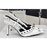 Dior Heel 8.5cm Gambler Dice Slingback Pumps in Patent Calfskin White 2024