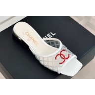 Chanel Crystal Quilting and CC Logo PVC Mules White 2024