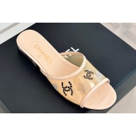 Chanel Crystal Logo Star and Heart PVC Mules Beige 2024