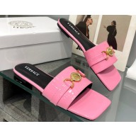 Versace Medusa Buckle Leather Flat Sandals in patent leather Pink 2024