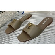 Louis Vuitton Calf leather LV Capri Flat Mules Etoupe 2024
