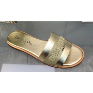 Dior Dway Slides in Gold Calfskin and Embroidered Cotton 2024
