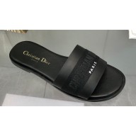 Dior Dway Slides in Black Calfskin and Embroidered Cotton 2024
