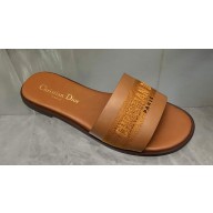 Dior Dway Slides in Brown Calfskin and Embroidered Cotton 2024
