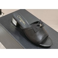 Chanel Lambskin & Grosgrain Heel Mules with Bow G45691 Black 2024