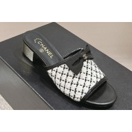 Chanel Tweed & Grosgrain Heel Mules with Bow G45691 02 2024