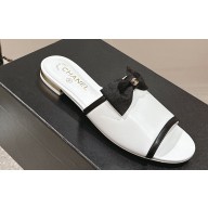 Chanel Lambskin & Grosgrain Flat Mules with Bow G45691 White 2024