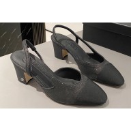 Chanel Heel 6.5cm Slingbacks G31318 Glitter Black 2024
