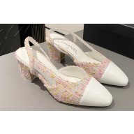Chanel Heel 6.5cm Slingbacks G31318 Tweed Pink/Patent White 2024